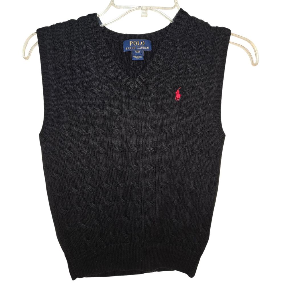 Boys Polo Ralph Lauren Black Sweater Vest Size 8 Cable Knit Solid  Msrp $55 Polo